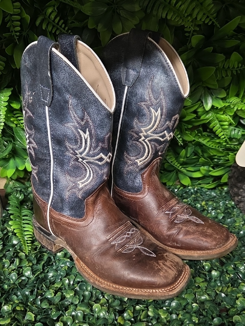 Old West Brown and Navy Kids Western Cowboy Boots